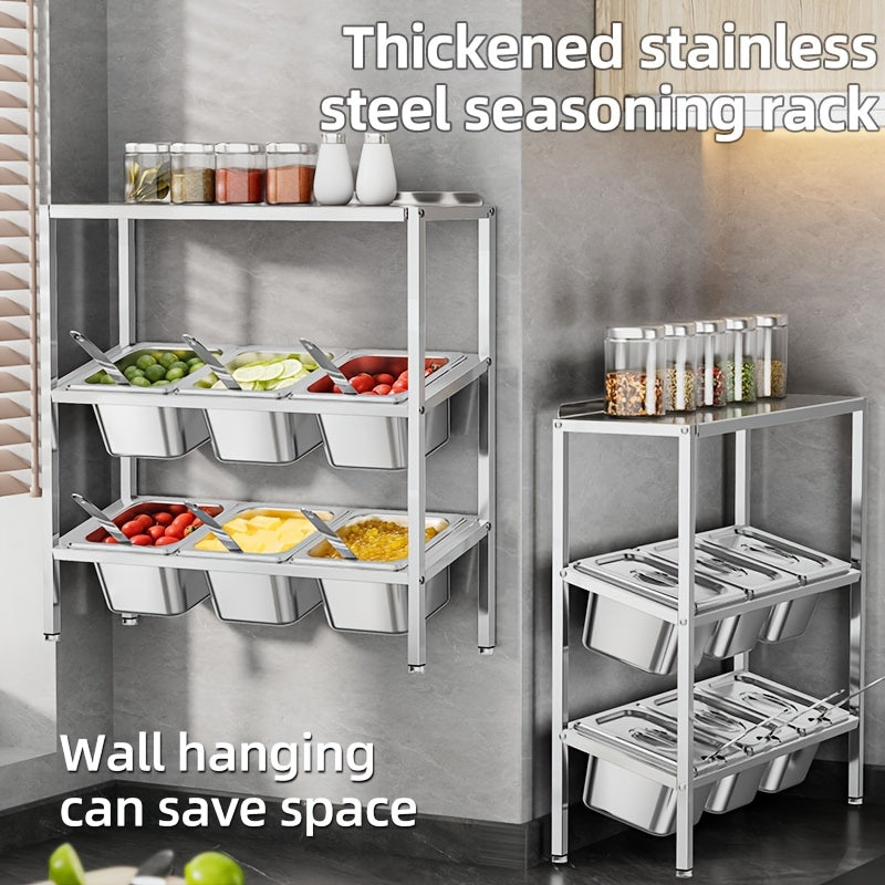 Stainless Steel 3-Tier Kitchen Organizer with Lids for Spices Fruits Storage