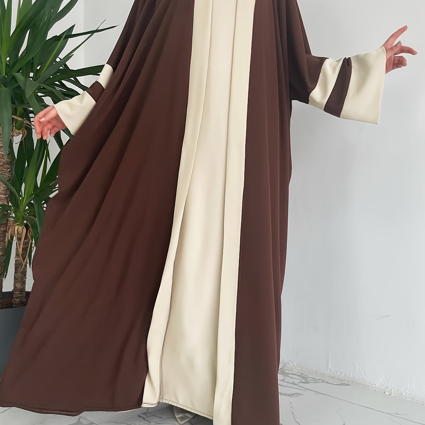 Women's Kaftan Dress Set Crew Neck Maxi Tank Dress Open Front Robe Solid Color