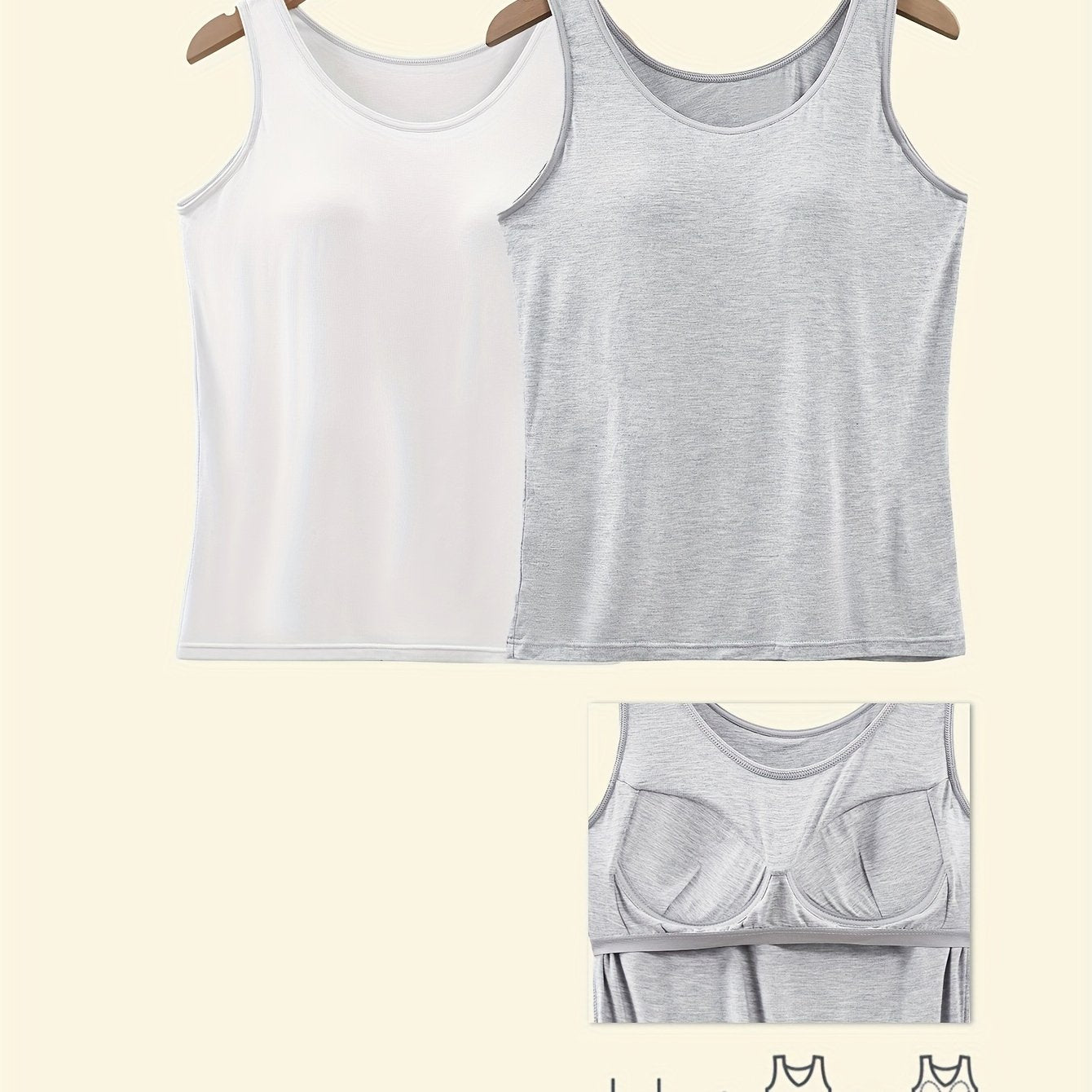 Plus Size Women's V-Neck Tank Tops Pack with Pads Solid Color Sleeveless