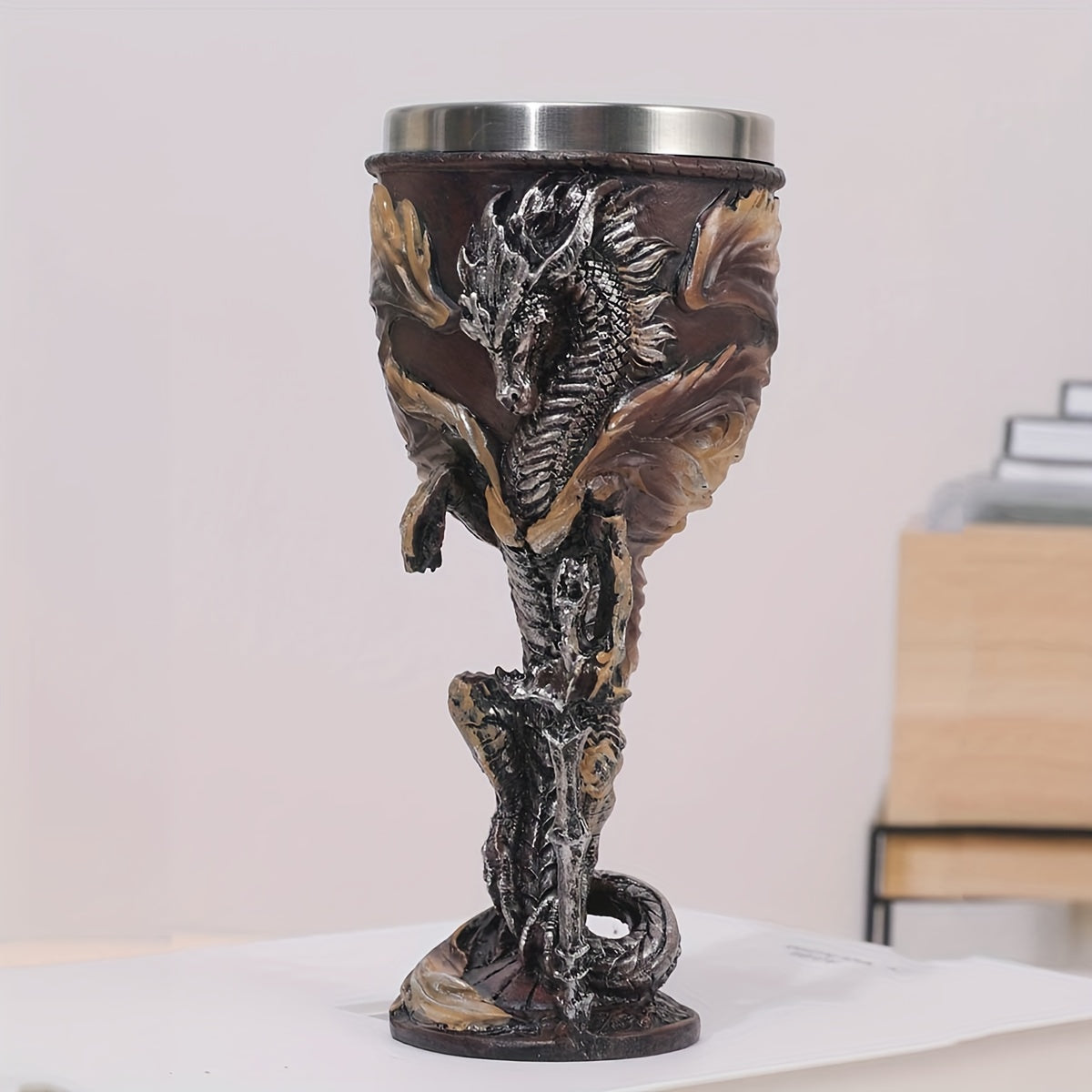 Dragon Sword Goblet 7oz Resin Stainless Steel Medieval Gothic Drinkware for Fantasy Fans