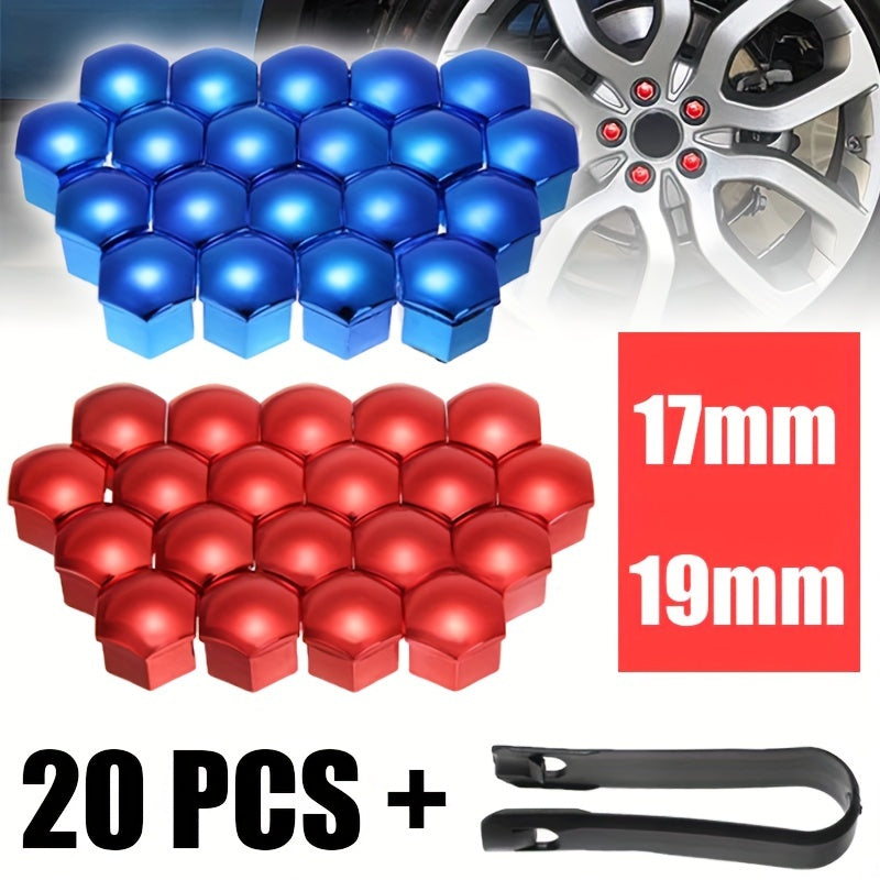 20Pcs Blue Red Electroplated Wheel Hub Caps Tire Dust Protection Decorative Covers