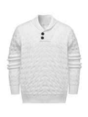 Men's Plus Size Knit Sweater with Button Detail Fall Winter Polyester Solid Slim Fit