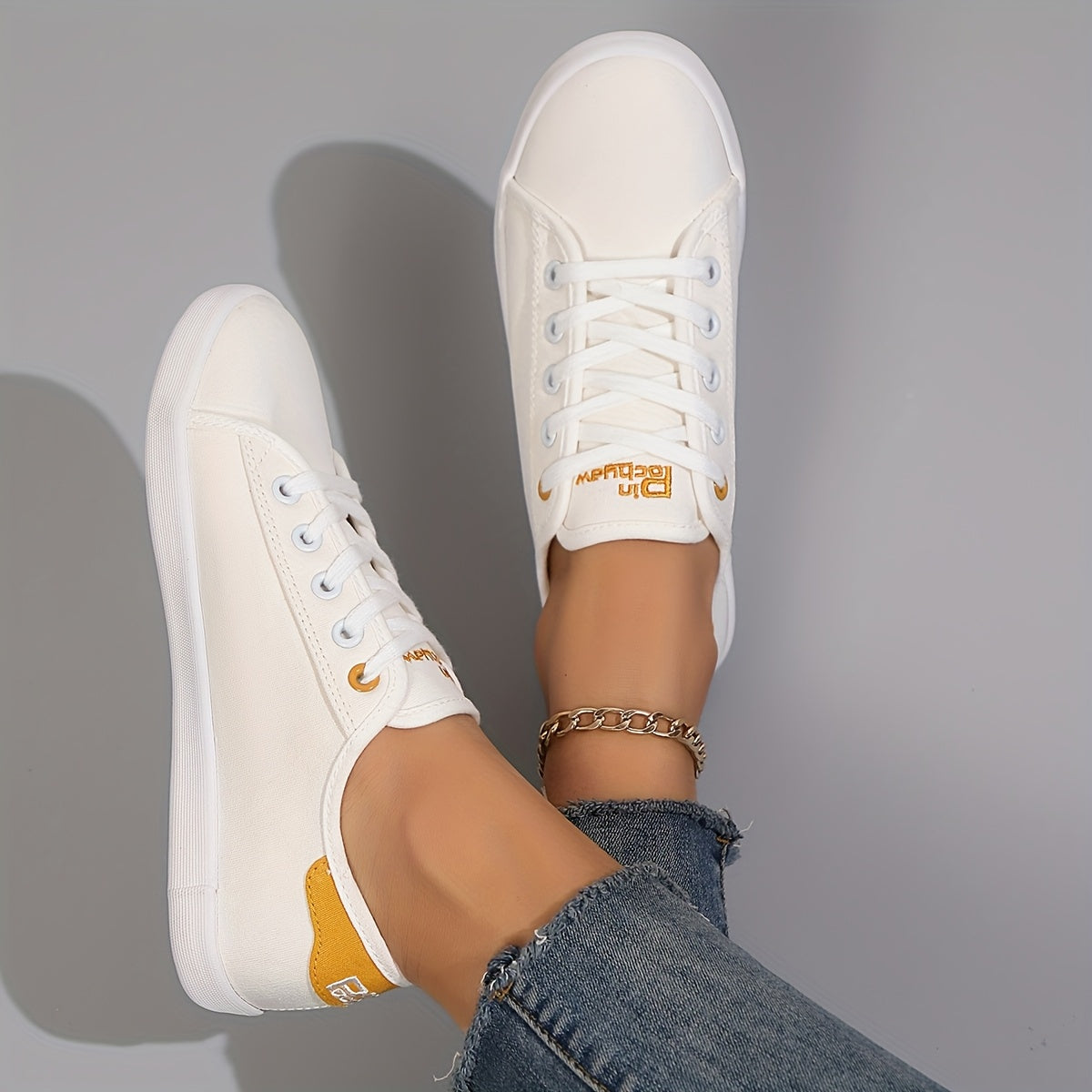 Women's Canvas Casual Sneakers Black White Lace-Up Walking Shoes