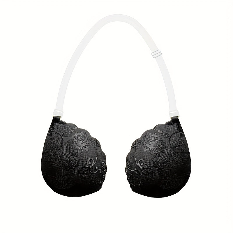 Women's Strapless Push-Up Bra with Nipple Covers and Front Buckle Support