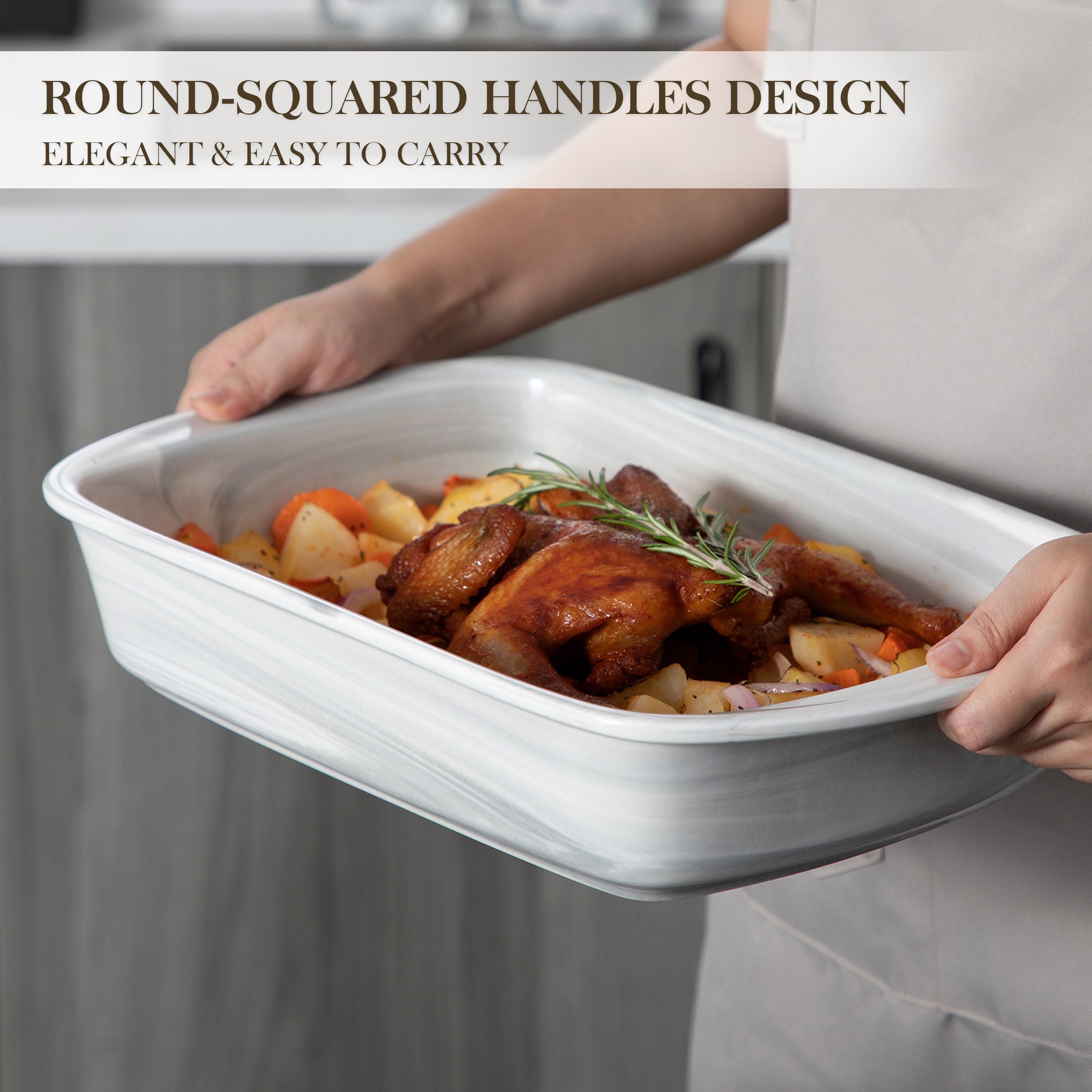 Square Marble Porcelain Casserole Dish Set 4000ml Baking Oven Pie Bread