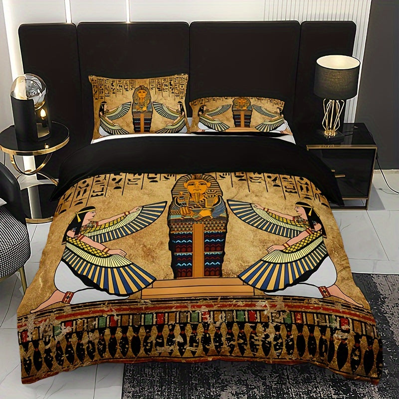 Egyptian Art Duvet Cover Set 3 Pieces Soft Breathable HD Printed Bedding