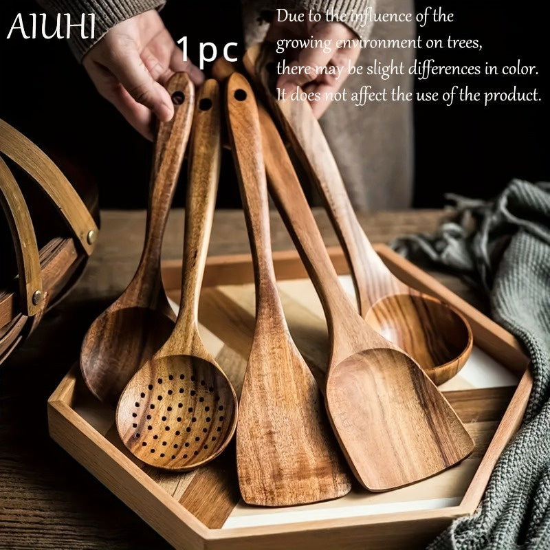 Wooden Kitchen Utensil Set with Non-Stick Spatula Soup Spoon and Spoon Combo Durable and High Quality