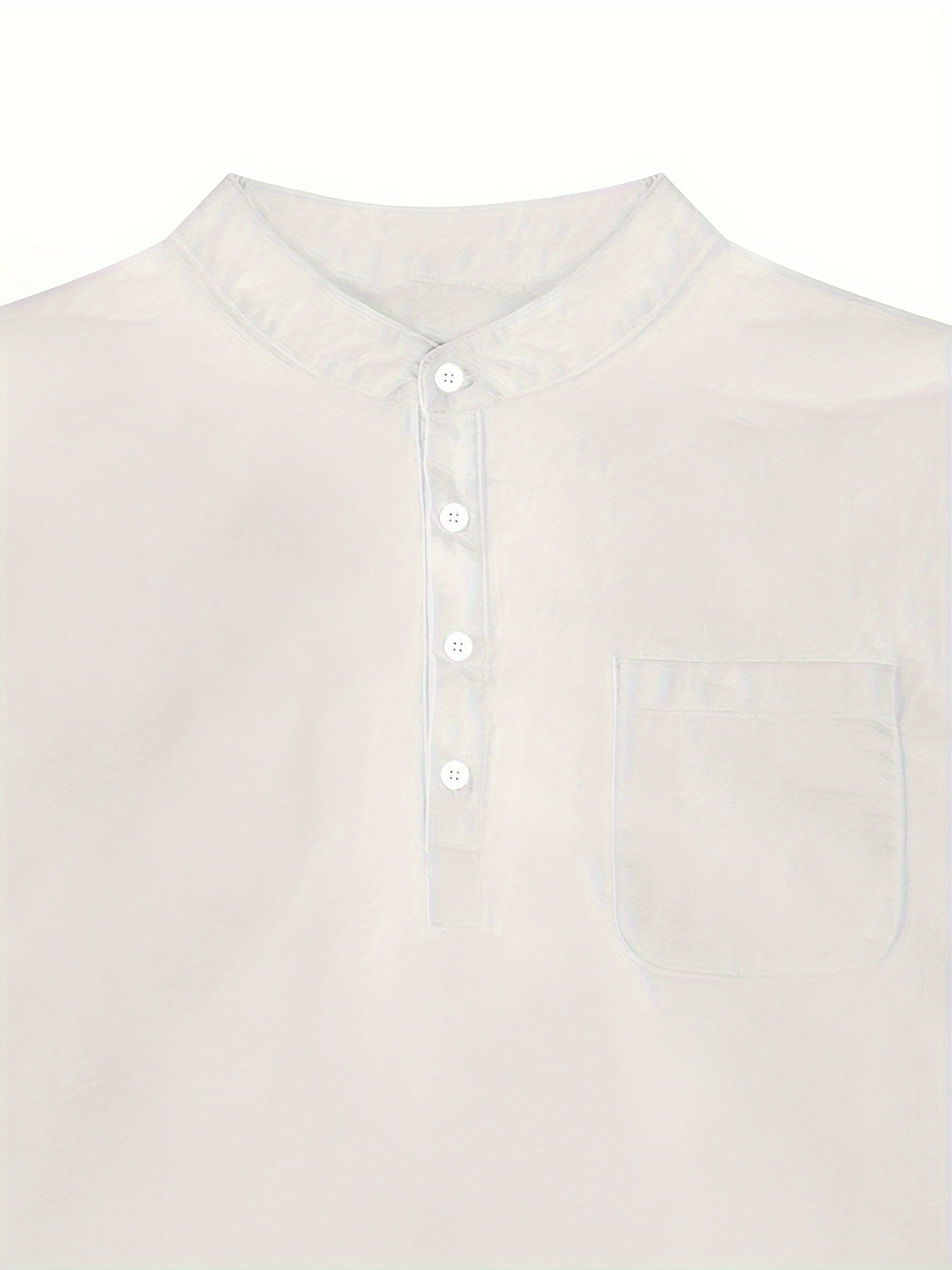 Camisa de algodón blanca de manga corta para hombre con cuello alto y bolsillo en el pecho, talla plus