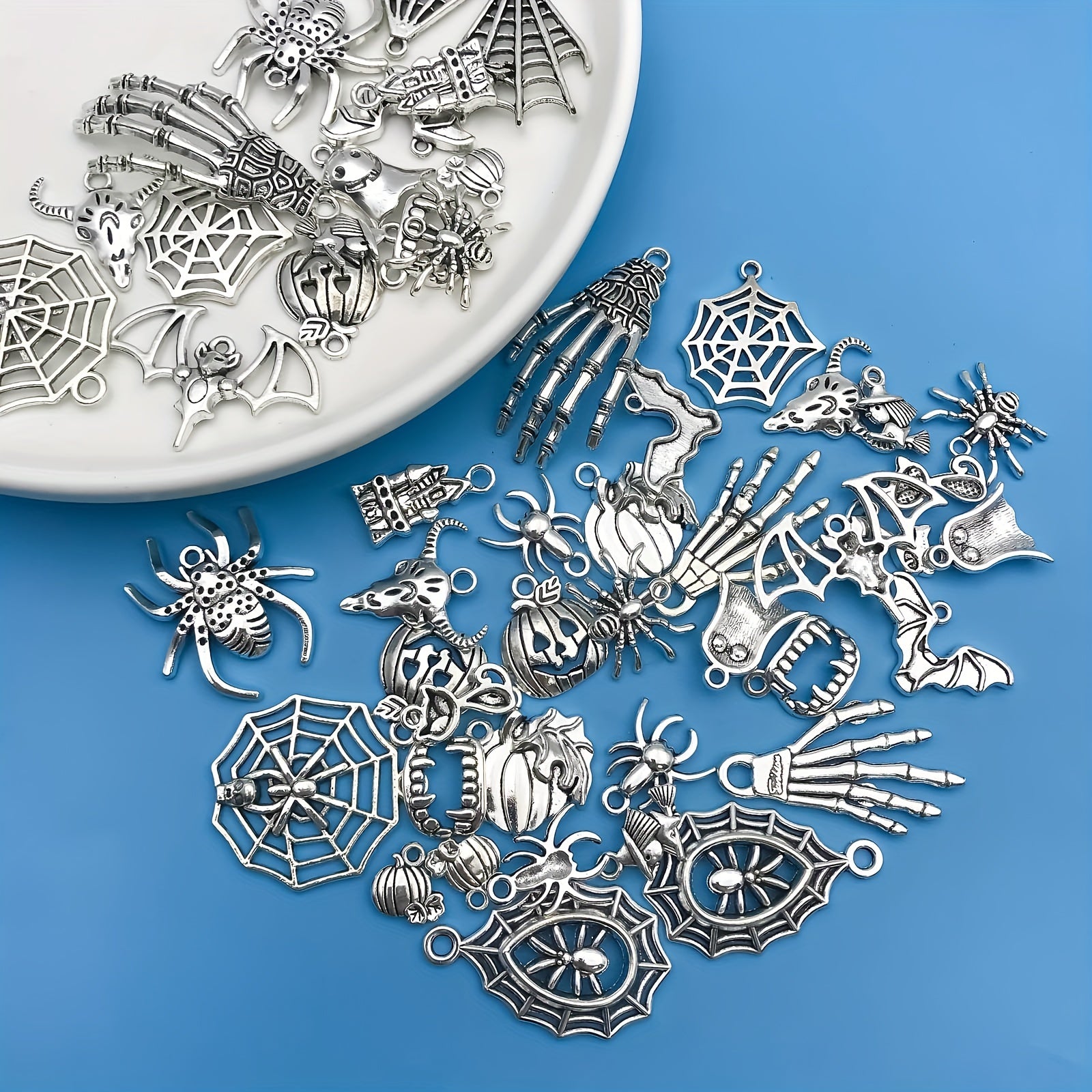 50pcs Halloween Spider Web Charms Pendants Zinc Alloy Antique Silvery Jewelry Making Accessories