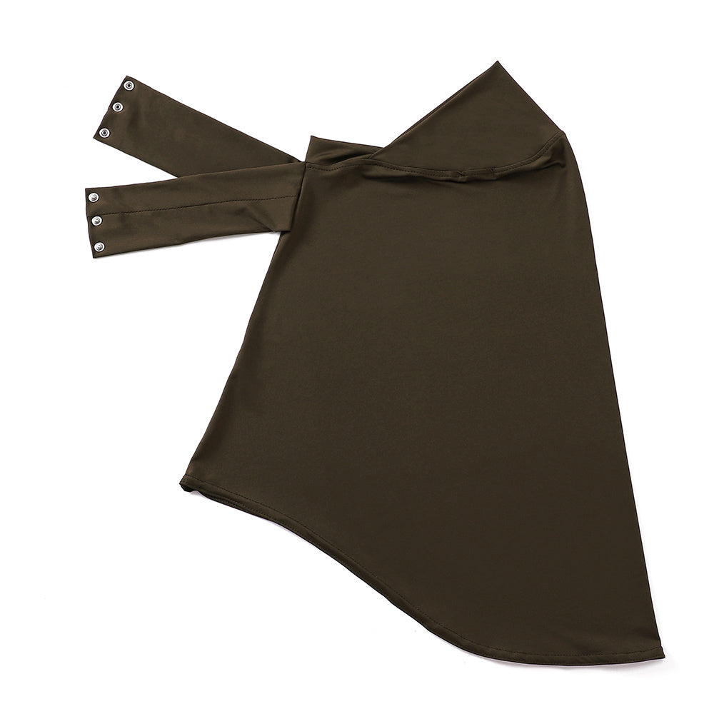 Ayollar uchun polyester sport hijabi, tugma bilan bosilgan chin qopqog'i va to'liq boshqovak, bir xil rangda