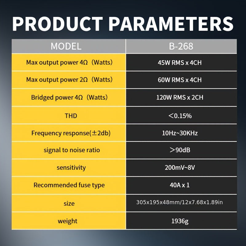 Amplificador de coche de 4 canales 7800W potencia máxima estéreo negro disipador de calor con ventilador sin batería necesaria