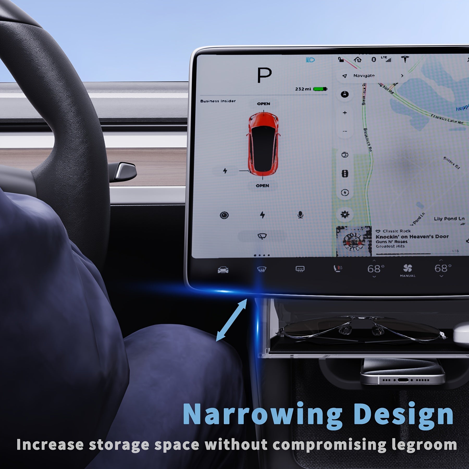 Car Interior Organizer for Tesla Model Y and 3 PC Material Under Screen Storage