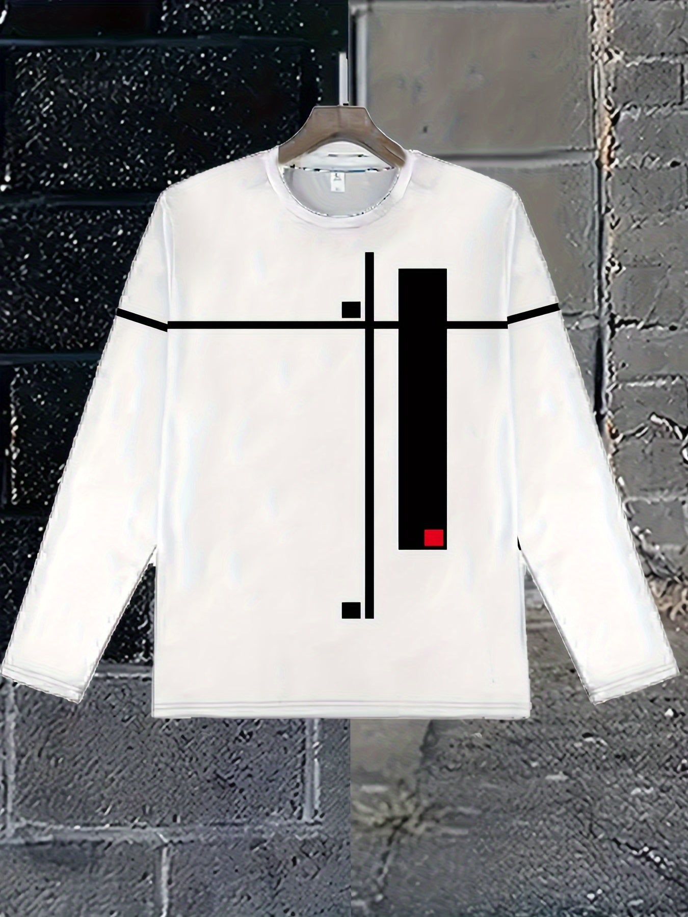 Men's Plus Size Sportswear Set with Geometric Print Crew Neck Long Sleeve T-Shirt and Pants Breathable Polyester Spandex Spring Fall