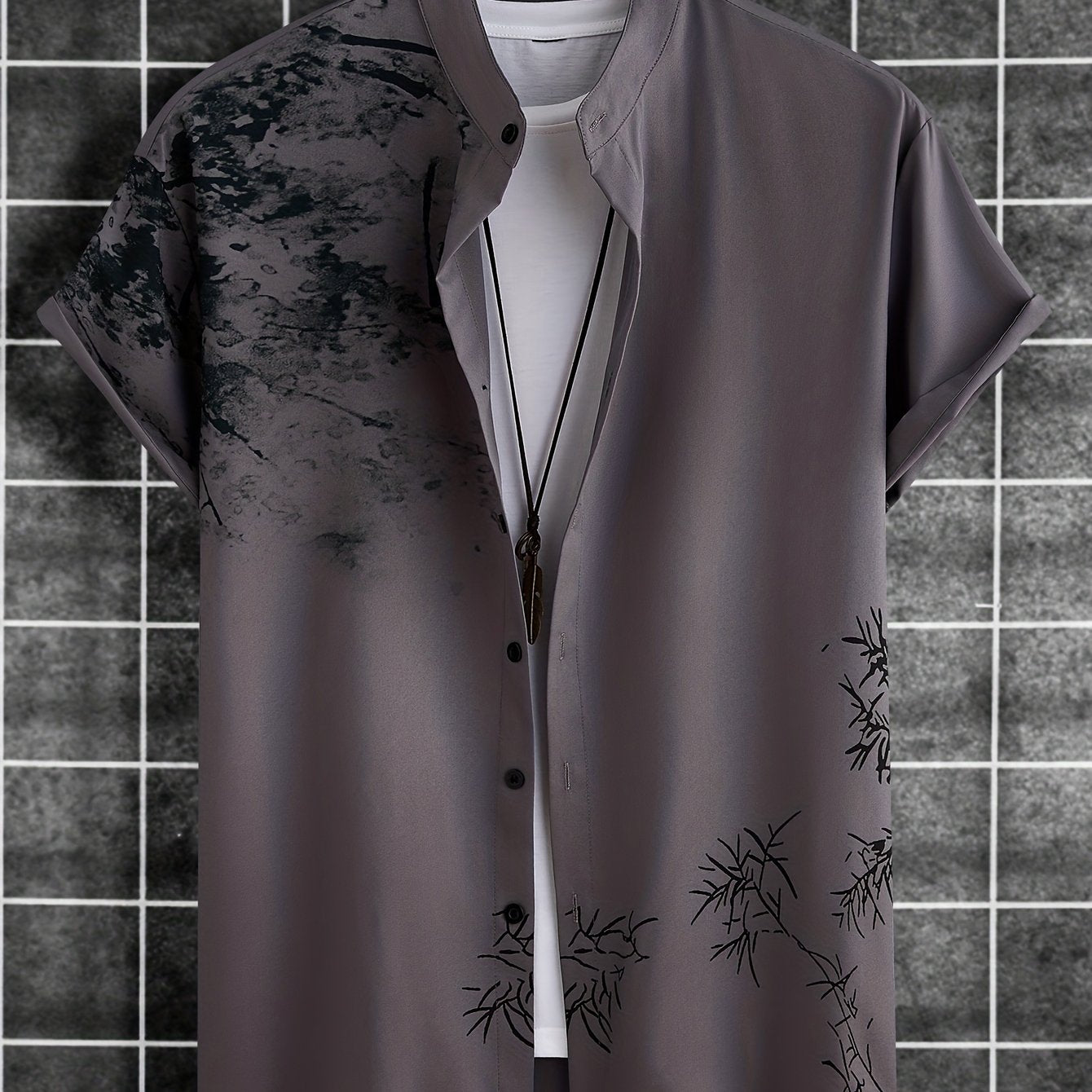 Erkaklar uchun yozgi tasodifiy tugmachali ko'ylak, siyoh yuvish bosma - engil, nafas oladigan polyester, mashinada yuvish mumkin, noyob gullar dizayni, kundalik kiyish va ta'til uchun ideal, erkin kesim, mustahkam