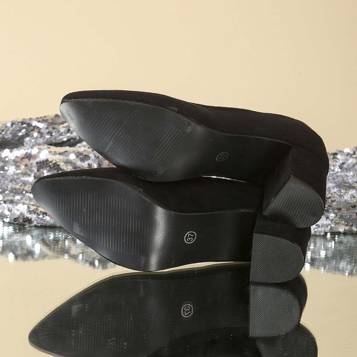 Women's Pointed Toe Mary Jane Heels Black Slip-On Dress Shoes