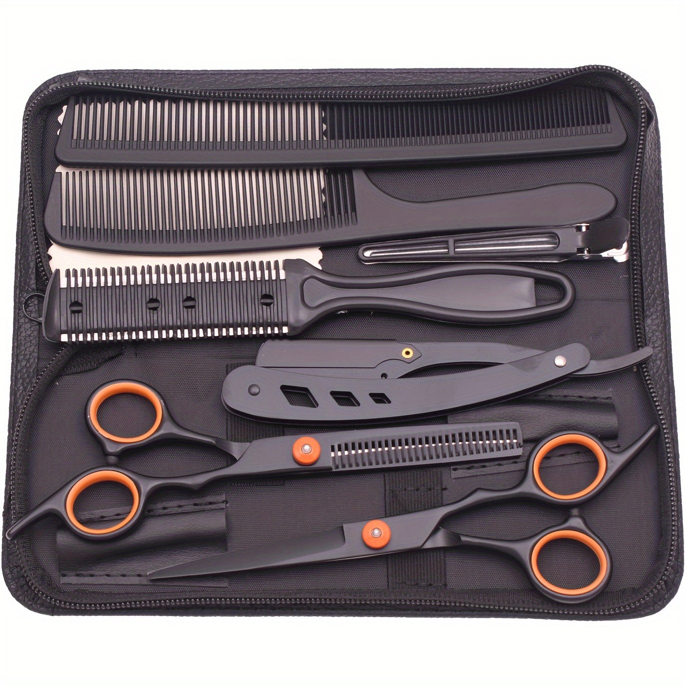 Unisex Hair Cutting Scissors and Thinning Shears Set for Barbershops and Salons with Combs and Razor