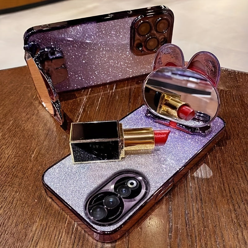 Luxury Gradient Glitter Rabbit Stand Silicone Phone Case for Samsung A Series