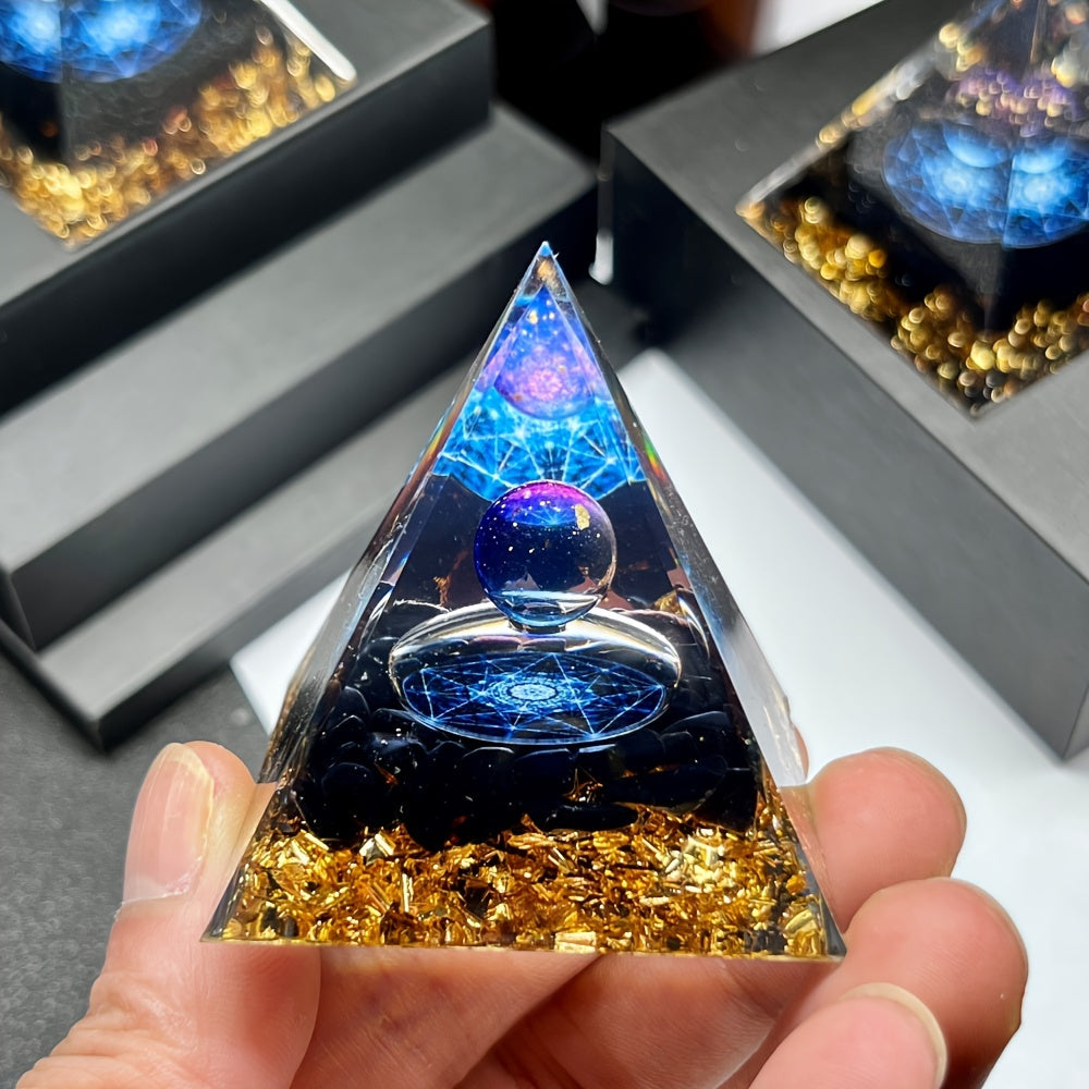 Ручная работа. Органическая пирамида с обсидиановыми чипсами для домашнего и офисного декора