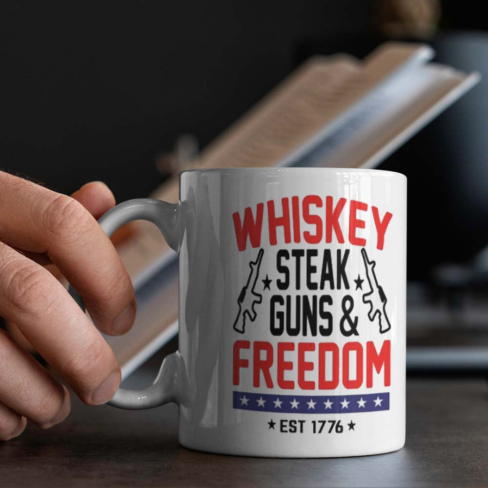 Ceramic Mug with Freedom Gun Pattern for Office Camping and Dining Food Safe