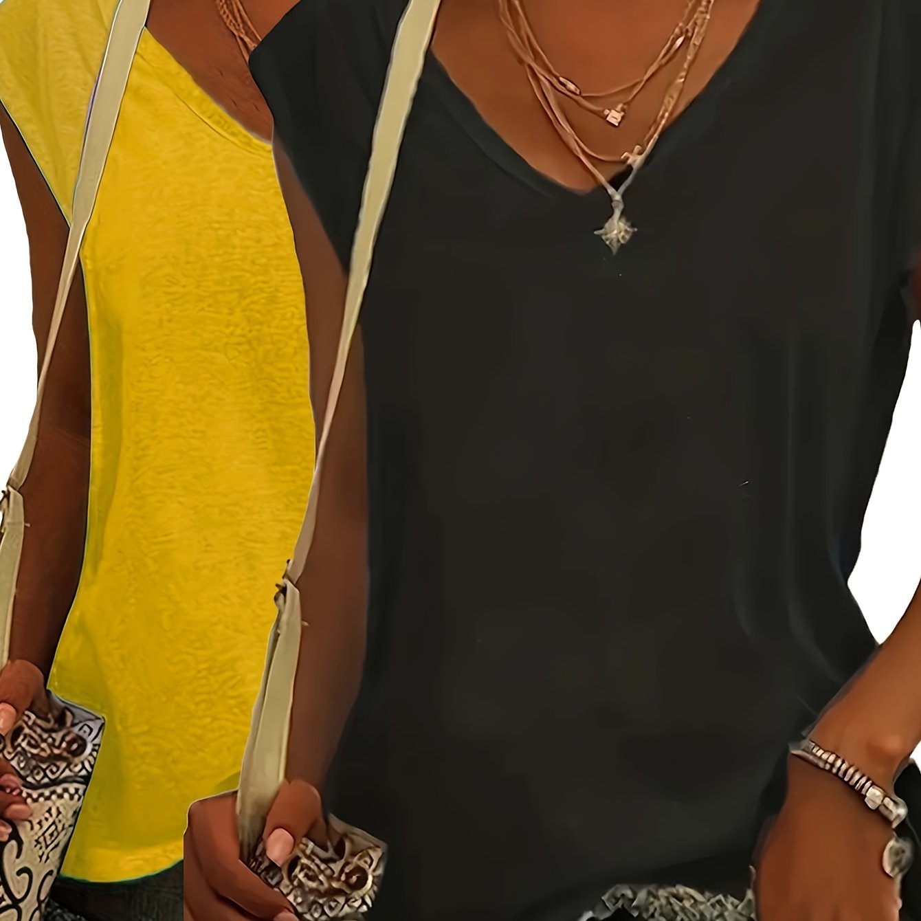 Ayollar uchun keng ko'lamli birxil rangli oddiy sport T-shirtlar, 2 ta to'plam