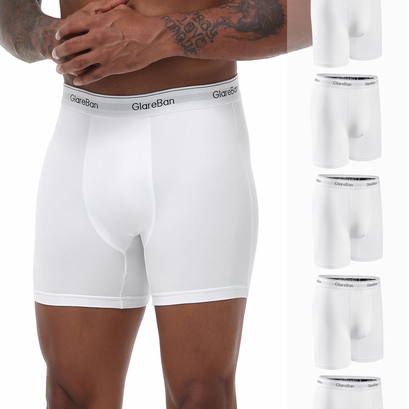 Men's White Boxer Briefs 5-Pack Polyester Elastane Breathable Comfortable