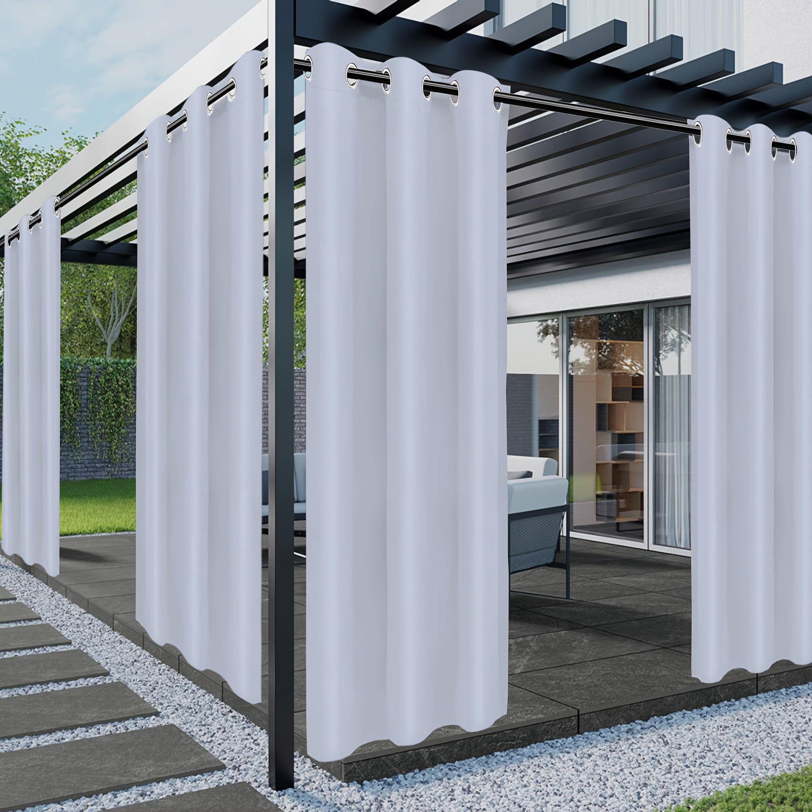 Outdoor Patio Curtain Waterproof UV Protection Fade-Resistant Grommet Privacy Polyester