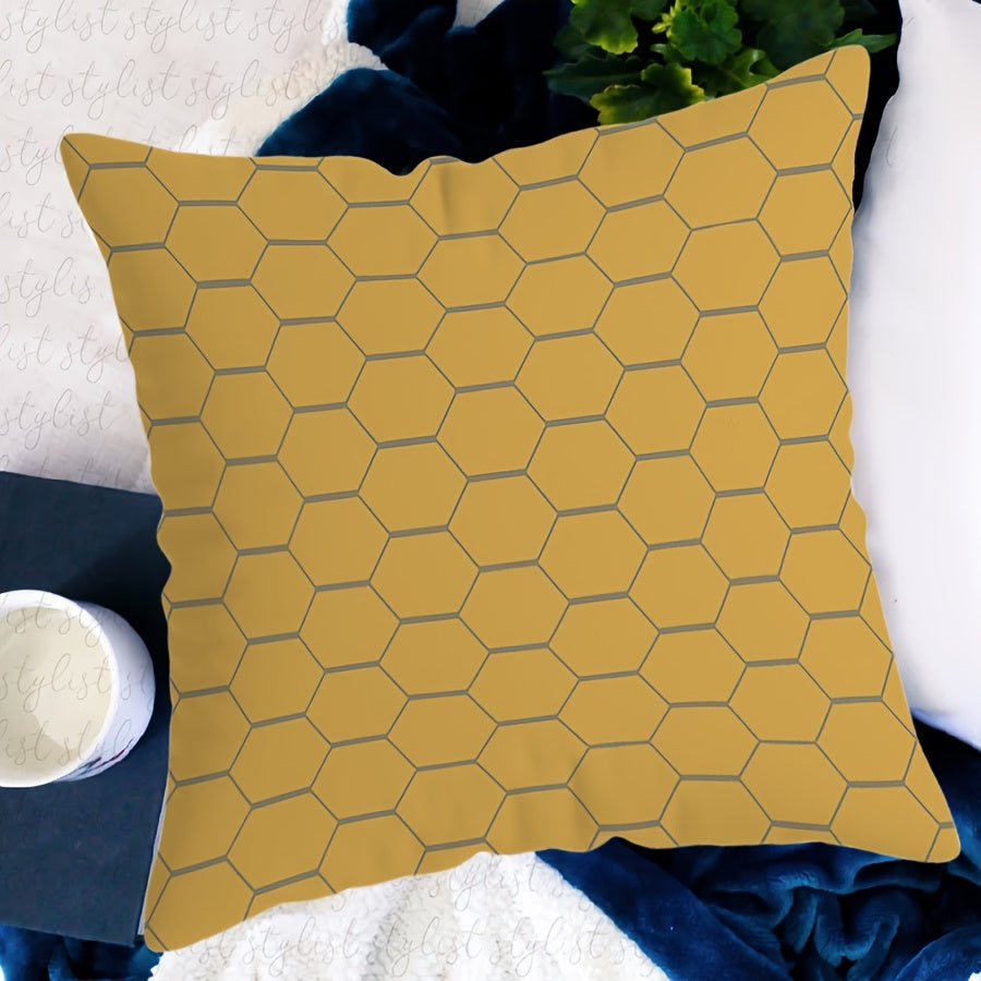 Vibrant Yellow and Gray Geometric Throw Pillow Cover 45cm Polyester Zip Closure