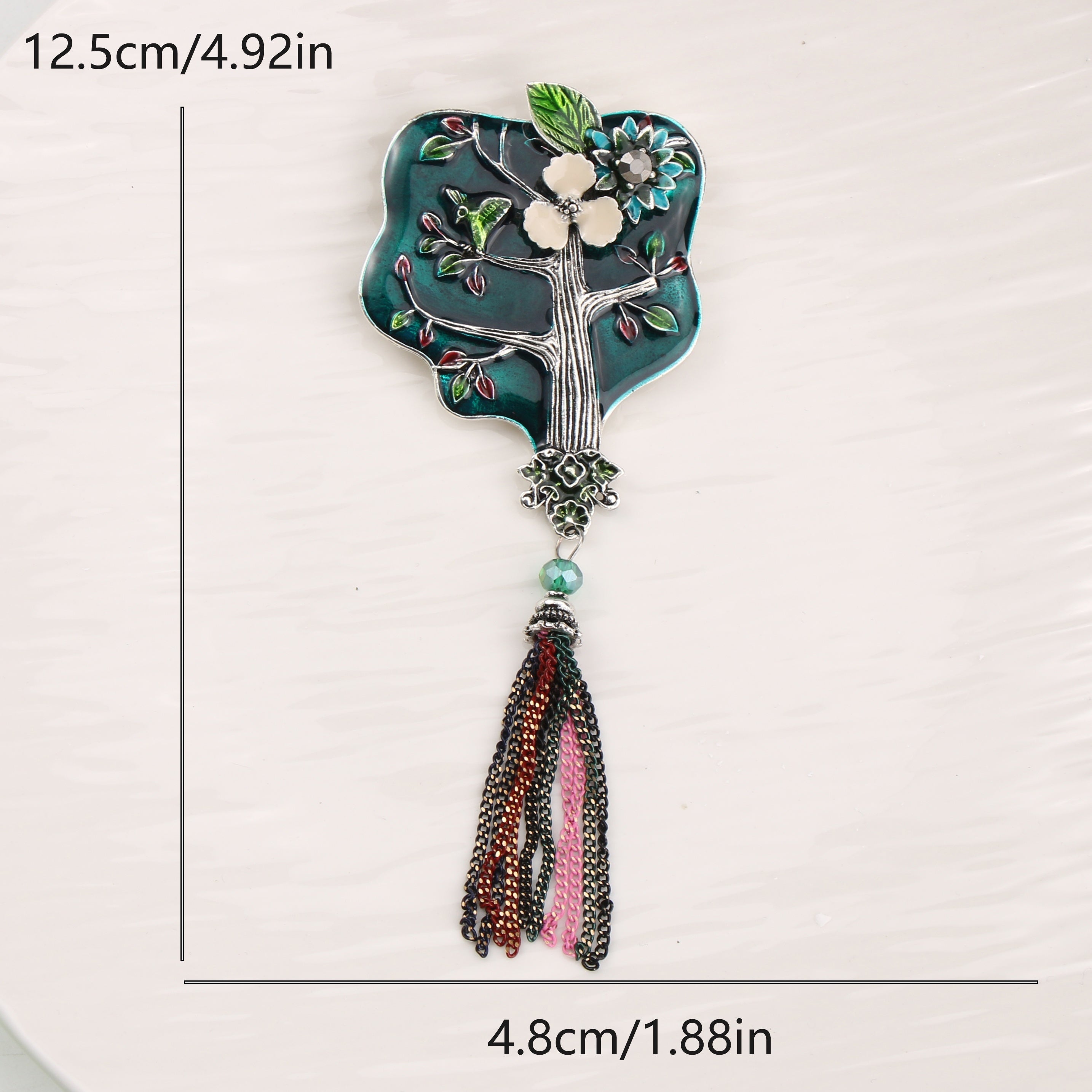 Vintage Enamel Tree Brooch with Tassel for Women Jewelry Gift Accessory