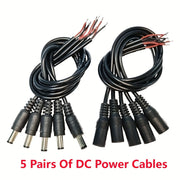 5 pares de conectores de enchufe de corriente continua macho y hembra de 12V 5.5x2.1mm con cables negros