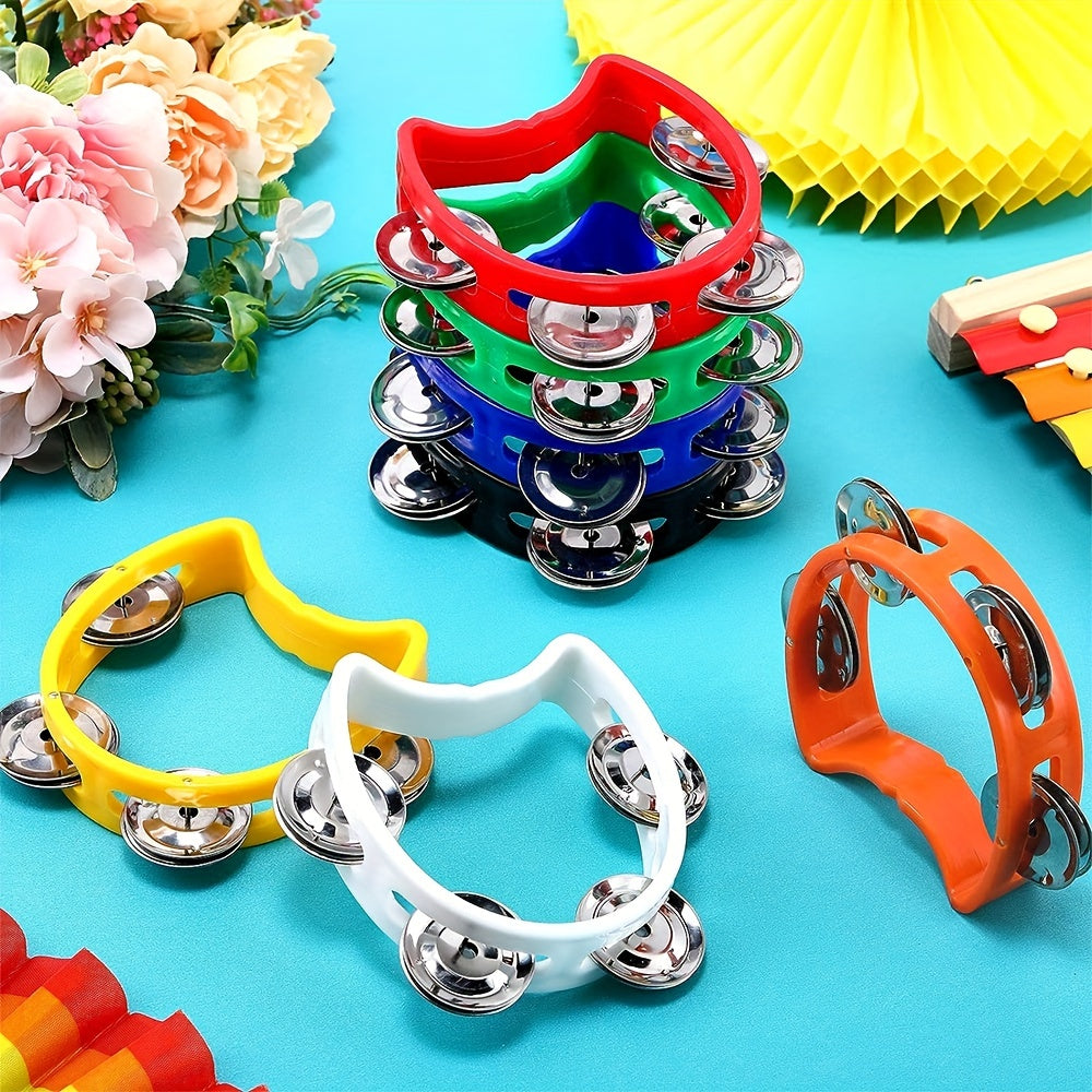 Plastic Hand Tambourine with 4 Bells for Kids and Adults Musical Percussion Instrument for Parties and Celebrations