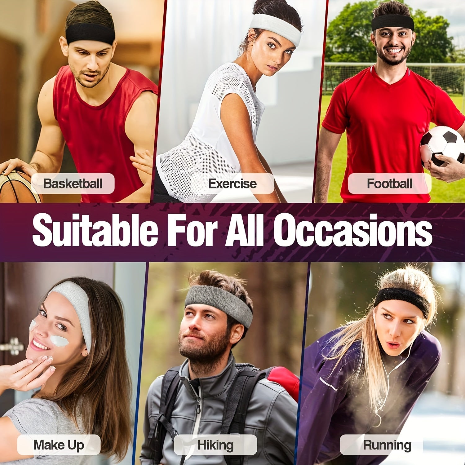 Pack of 4 Sweat-Absorbing Cotton and Elastic Sports Headbands for Men and Women