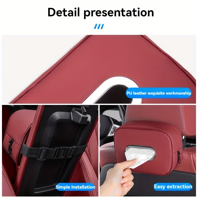 PU Leather Car Tissue Box Holder Multi-Functional Vehicle Organizer
