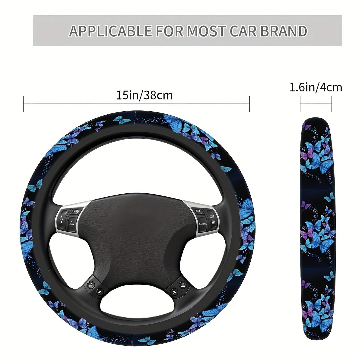 Черная бабочка с принтом, покрытие на руль из полиэстера для автомобилей
