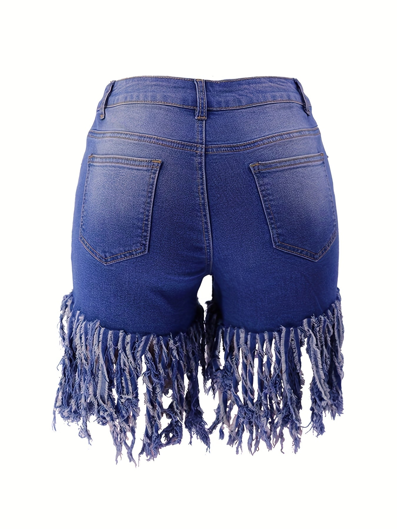Plus Size Women's Denim Shorts Elastic Button Fly Fringe Trim Casual denim shorts