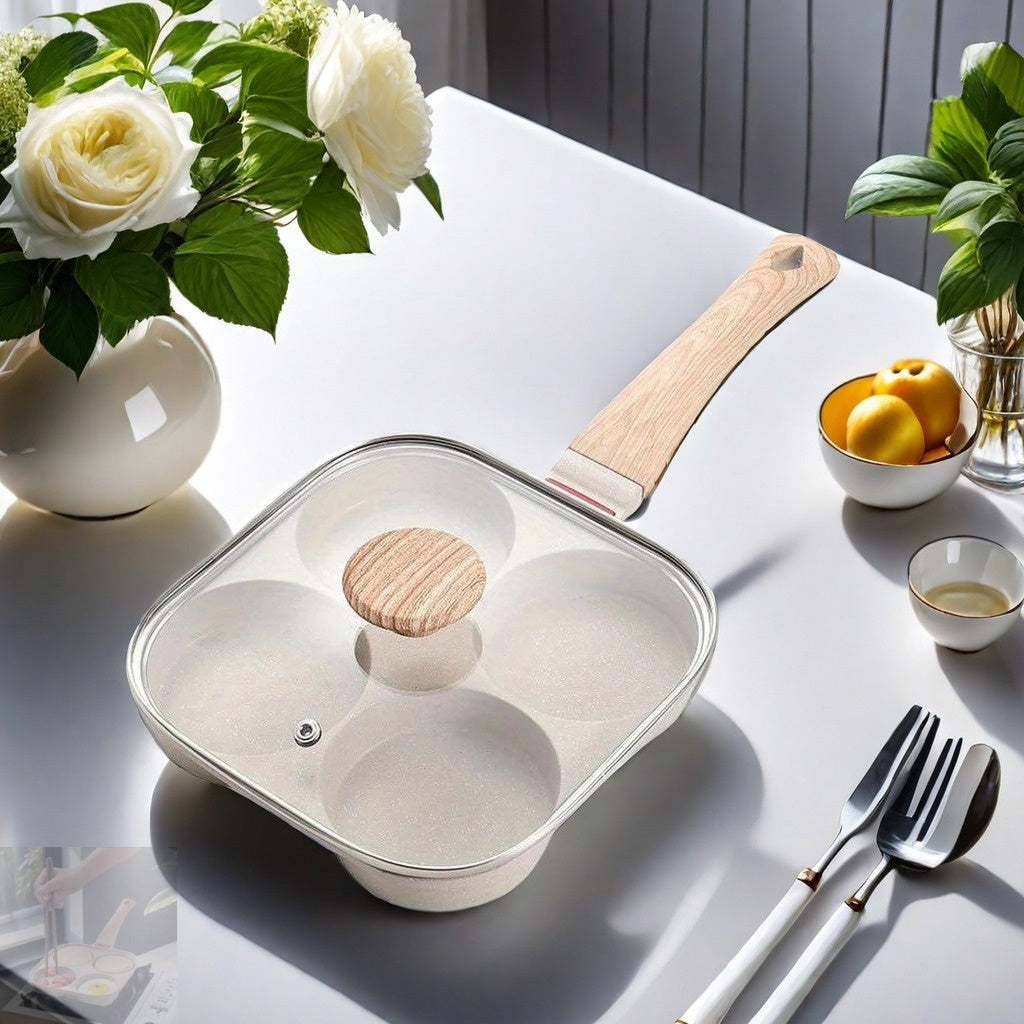 Olla de sopa de 4 secciones antiadherente con tapa, libre de Teflón, utensilios de cocina de fondo plano