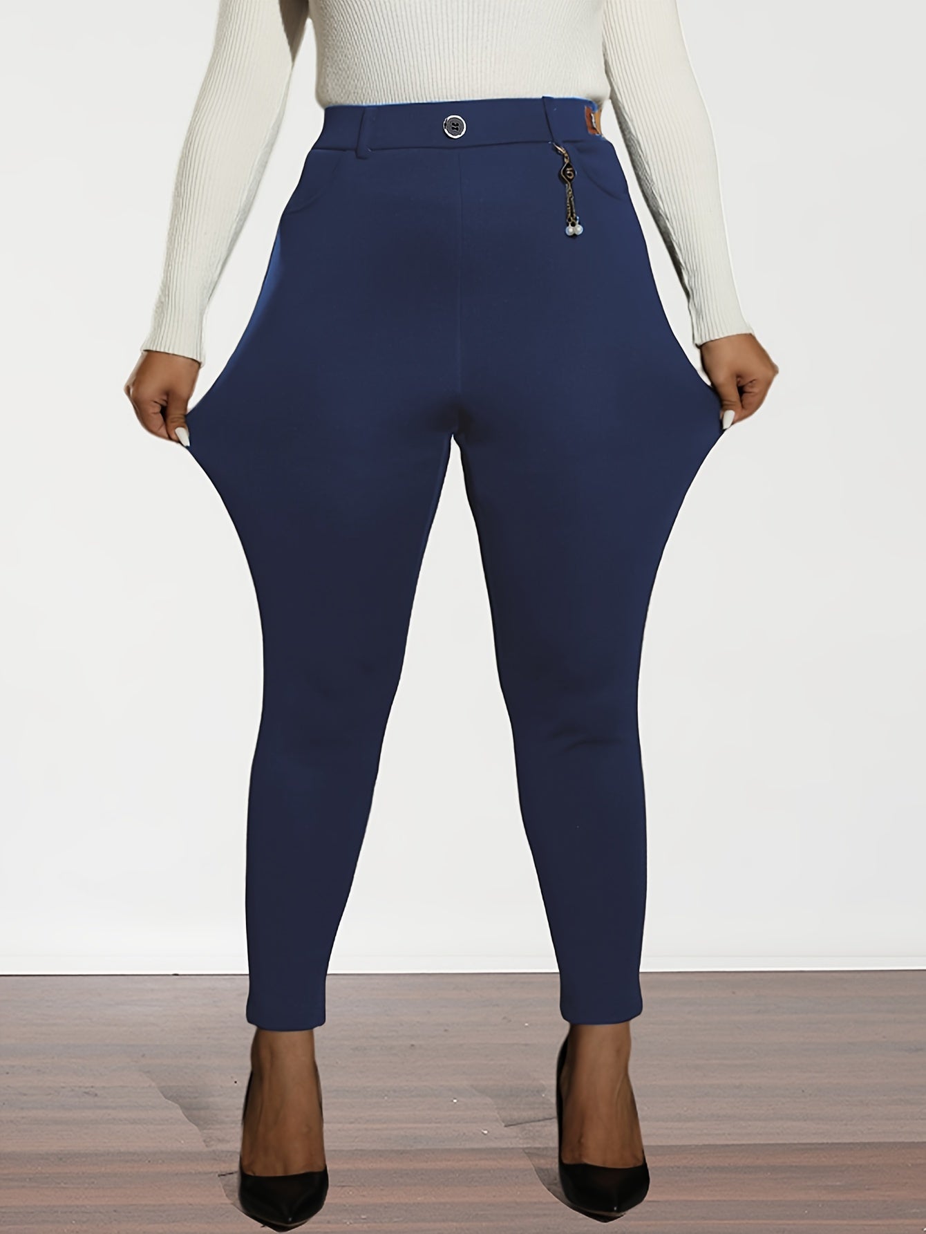 Women's Black High-Waist Stretchy Pencil Leggings Slim Fit Elastic Waist Plus Size