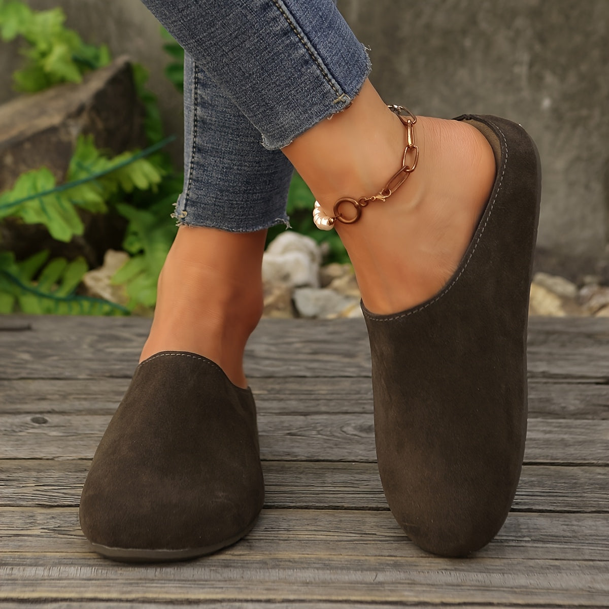 Women's Faux Cover Mules with Arch Support and Non-Slip Sole in Beige