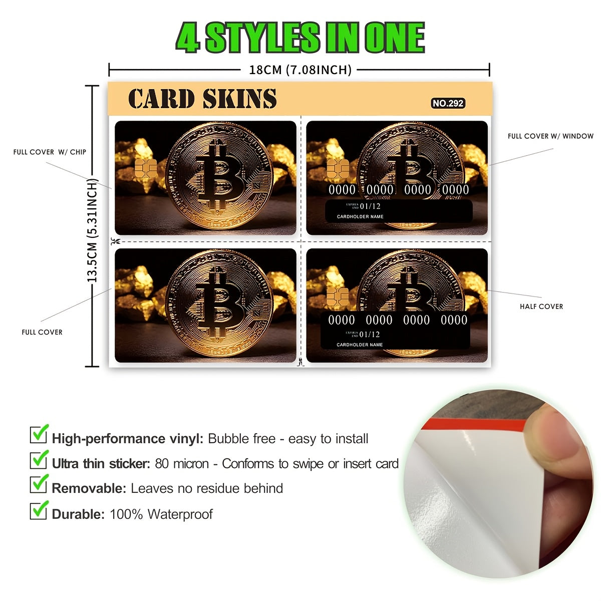 Bitcoin Themed Waterproof Self-Adhesive Credit Card Stickers Set of 4