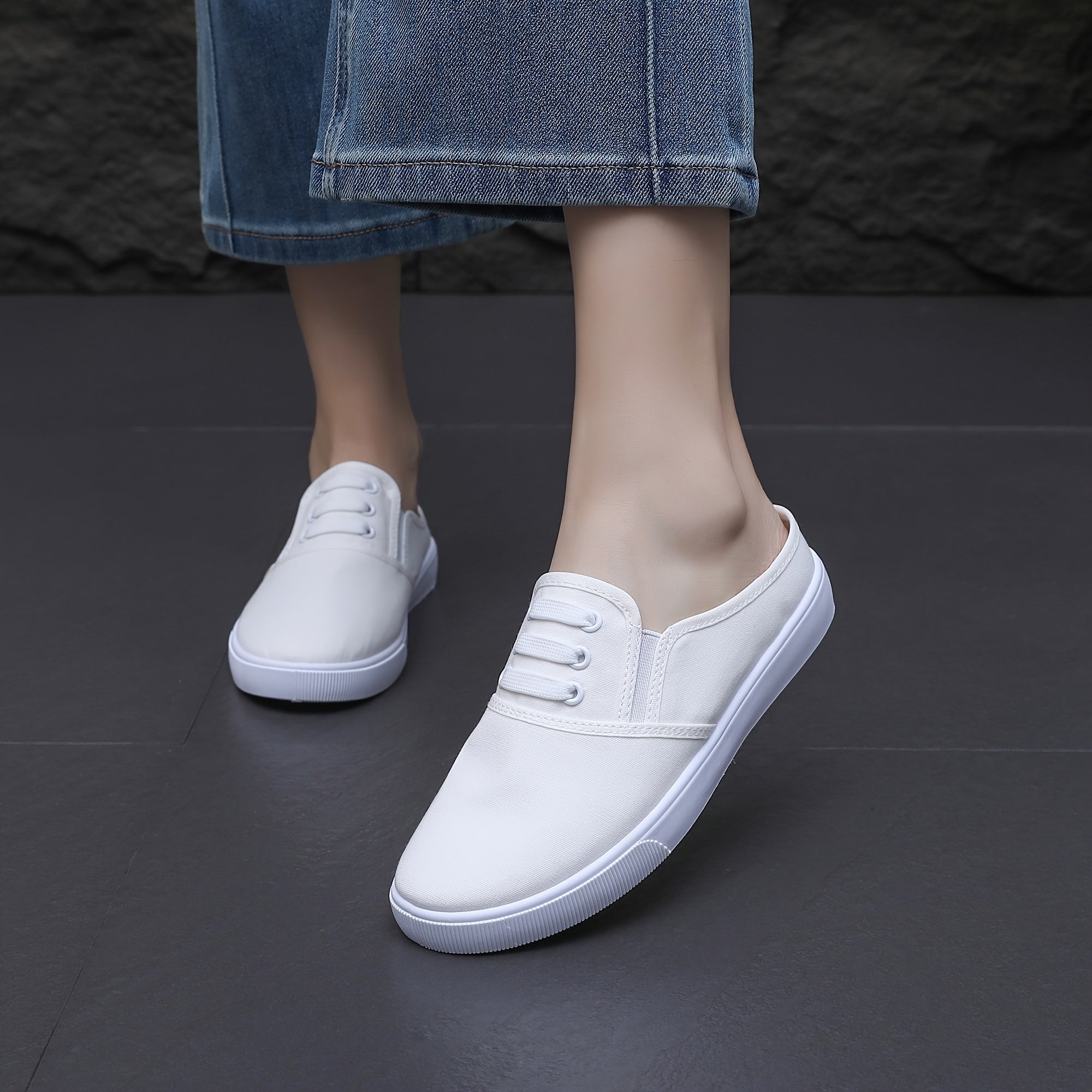 Women's Casual Slip-On Sneakers Breathable Fabric Black White Lightweight