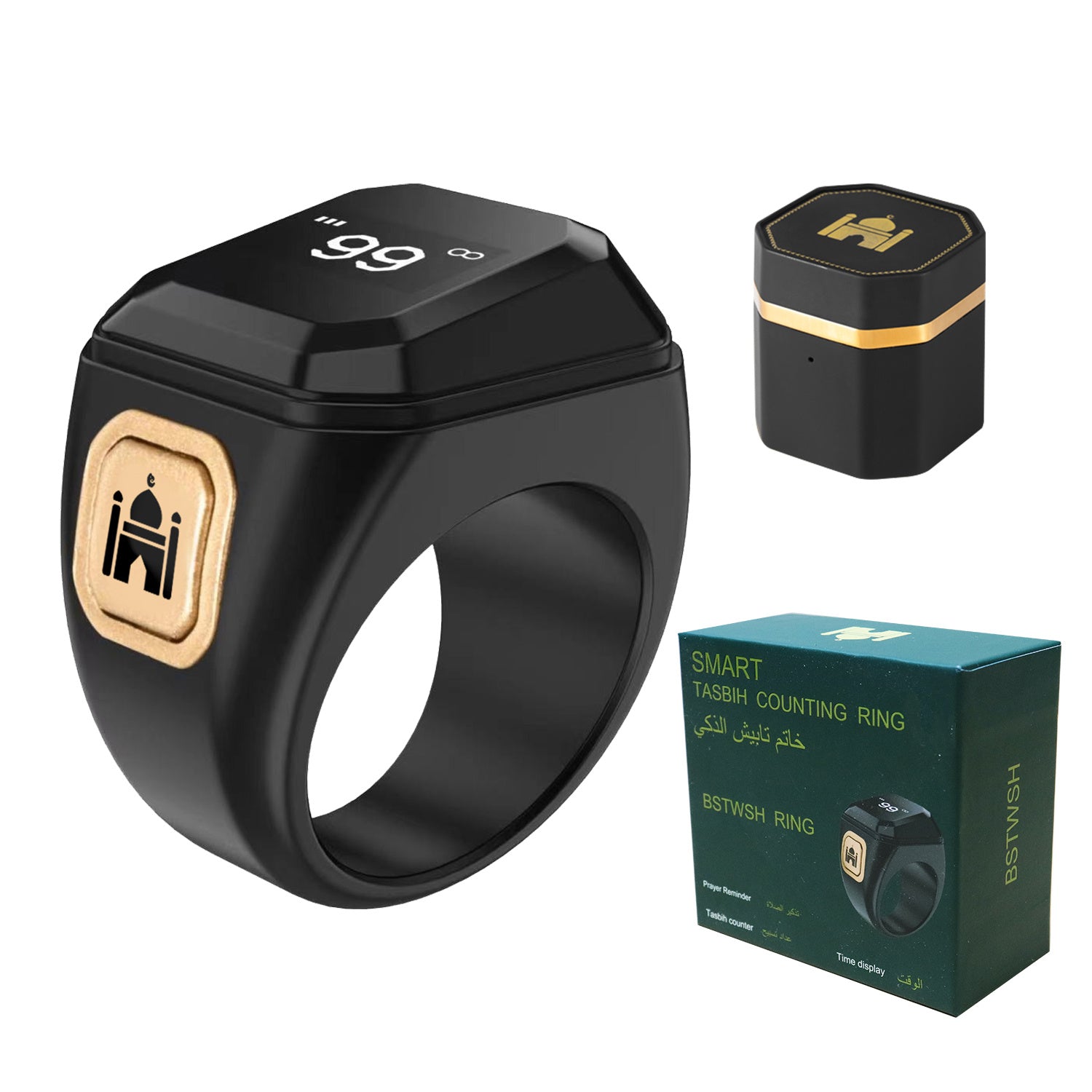 Smart Metal Prayer Ring with OLED Screen USB Rechargeable App Control Azan Reminder