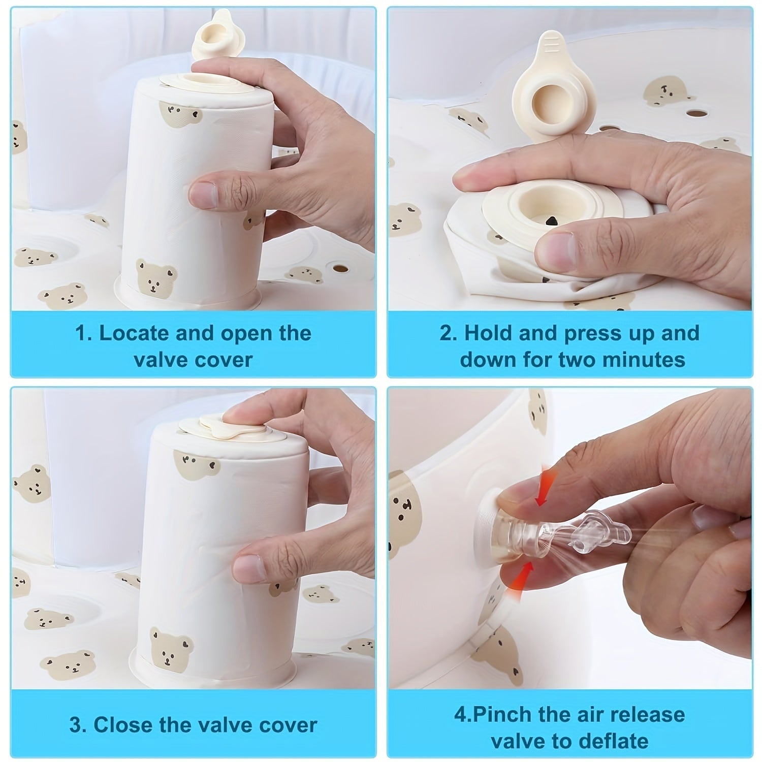 Inflatable Baby Seat with Back Support White Bear Design Toddler Floor Seat for Sitting Up