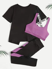 Women's Athletic Set Polyester Knit Short Sleeve Solid Color High Elasticity Cross Strap All Seasons Pants