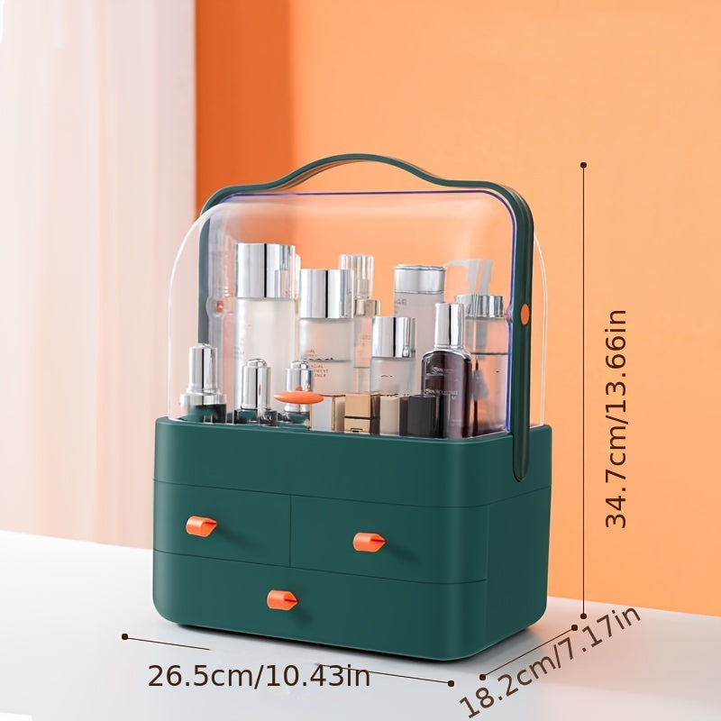 Cosmetic Storage Organizer with Drawer Transparent Lid and Handle for Skincare Makeup Accessories