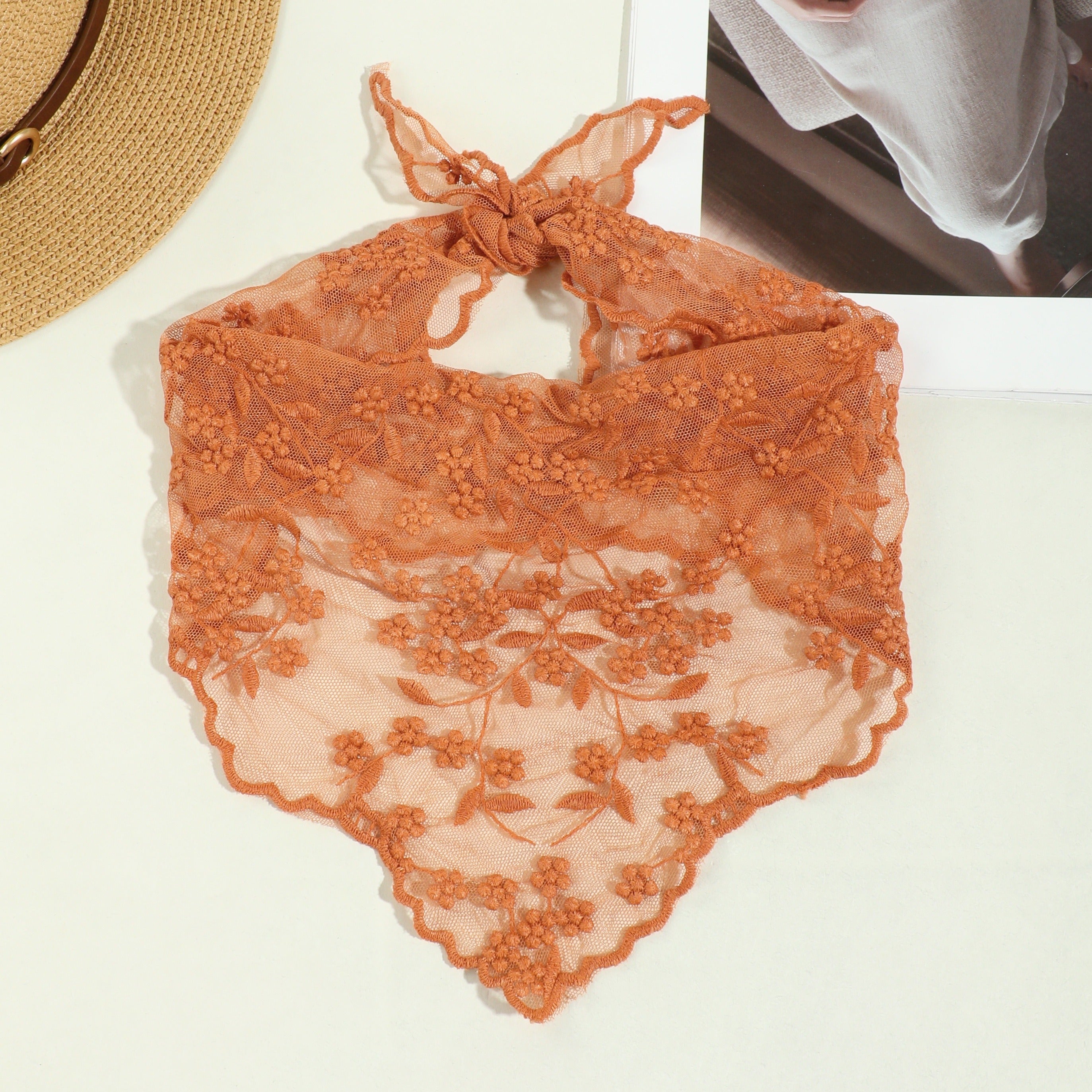 Ladies' Lace Floral Triangle Scarf in Solid Color Polyester for Dates Travel