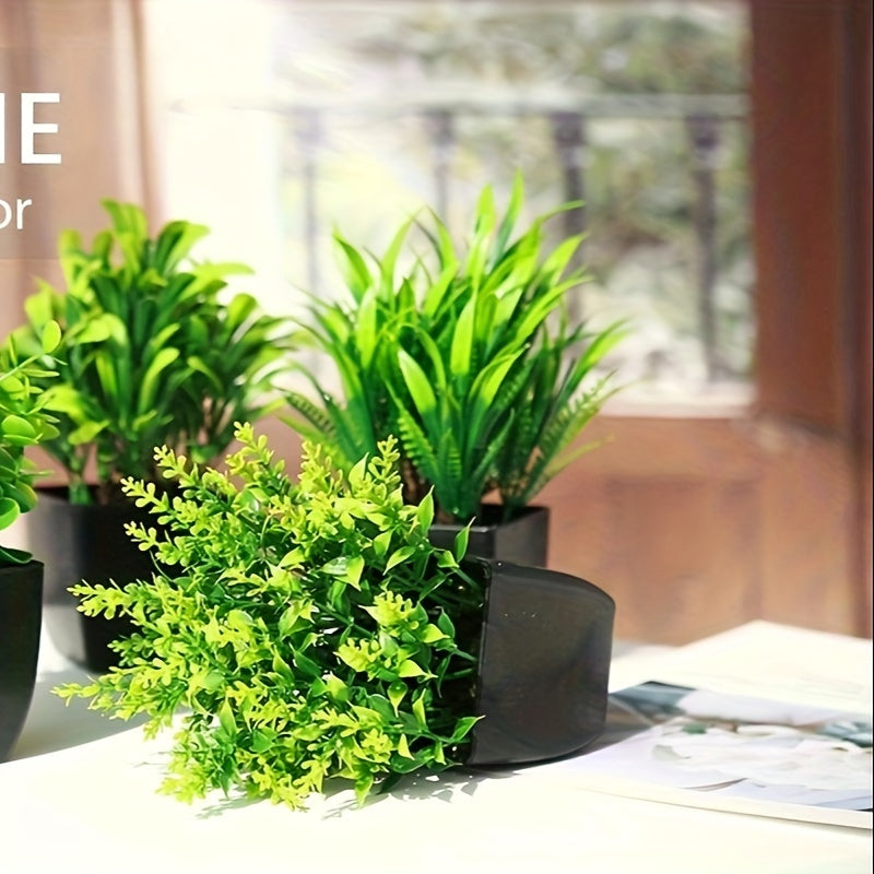 Set of 4 Small Faux Eucalyptus Plants in Black Pots for Indoor Decoration