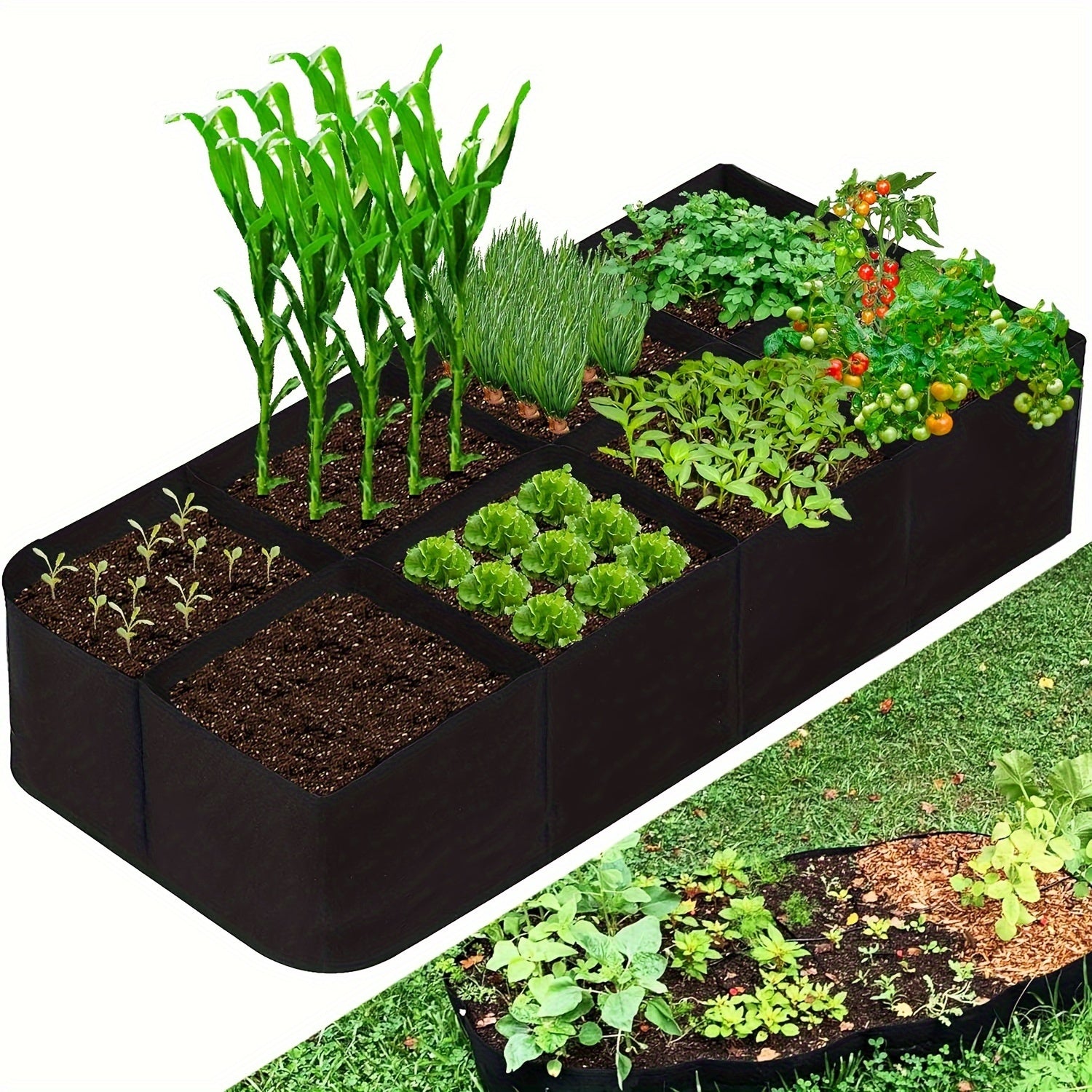 Fabric Raised Garden Bed for Vegetables Flowers Herbs 8-Section Outdoor Lightweight