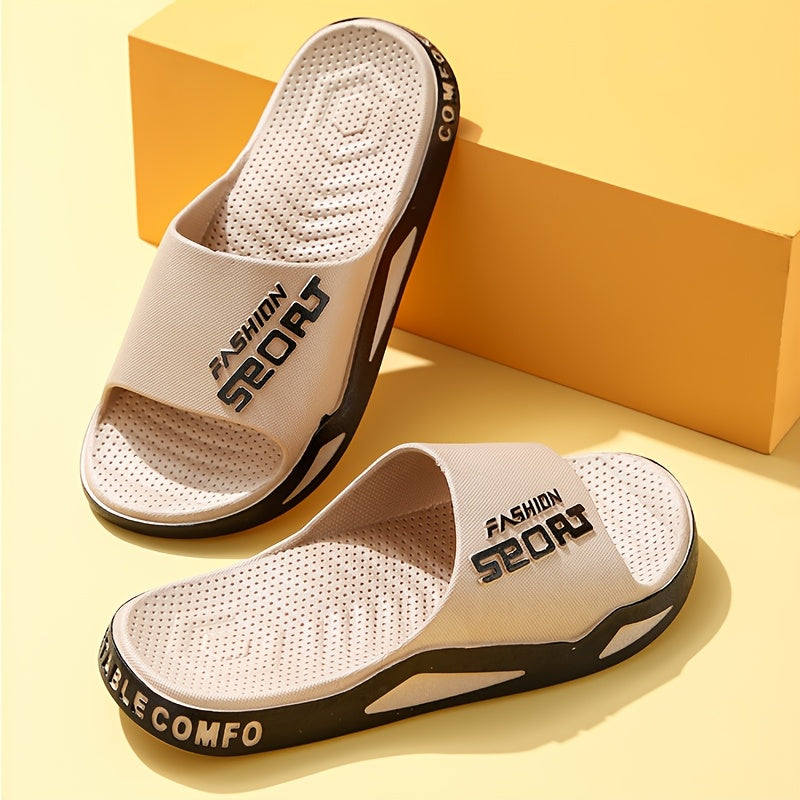 Erkaklar uchun sirpanmaydigan yozgi plyaj sandallari, hidga chidamli PVC materialdan tayyorlangan bo'lib, ichki va tashqi qulaylik uchun tuzilgan taglikka ega.