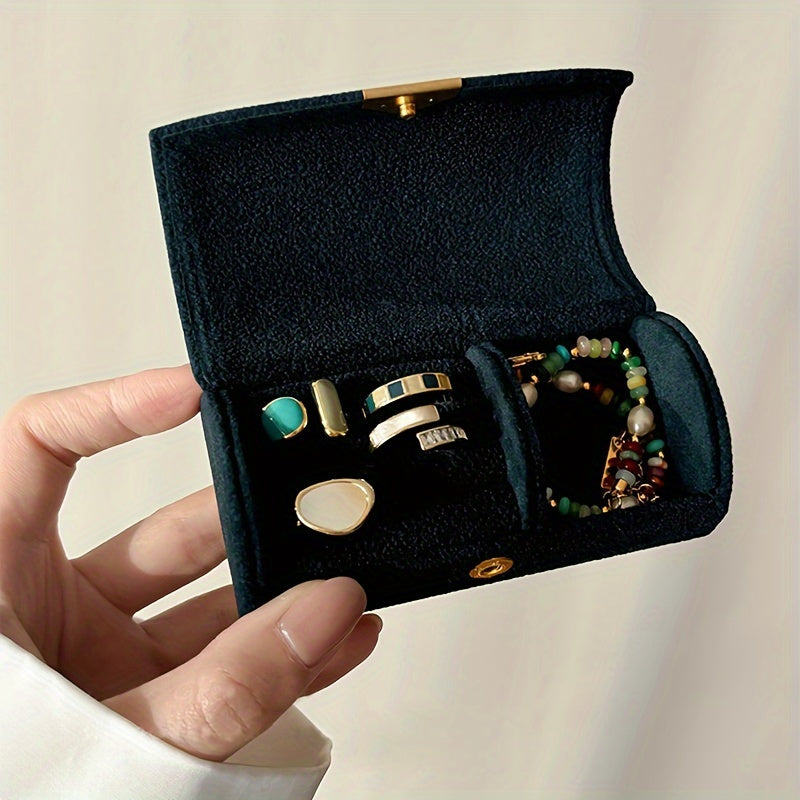 Velvet Jewelry Organizer Box for Women Portable Travel Case with Ring Holder
