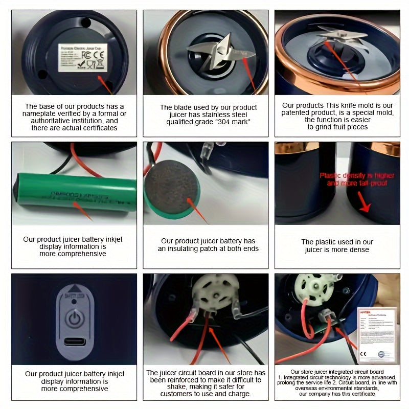 Portativ simsiz shisha bilan 2 ta stakan USB bilan quvvatlanadigan aralashtirish stakani bilan yangi sharbat uchun
