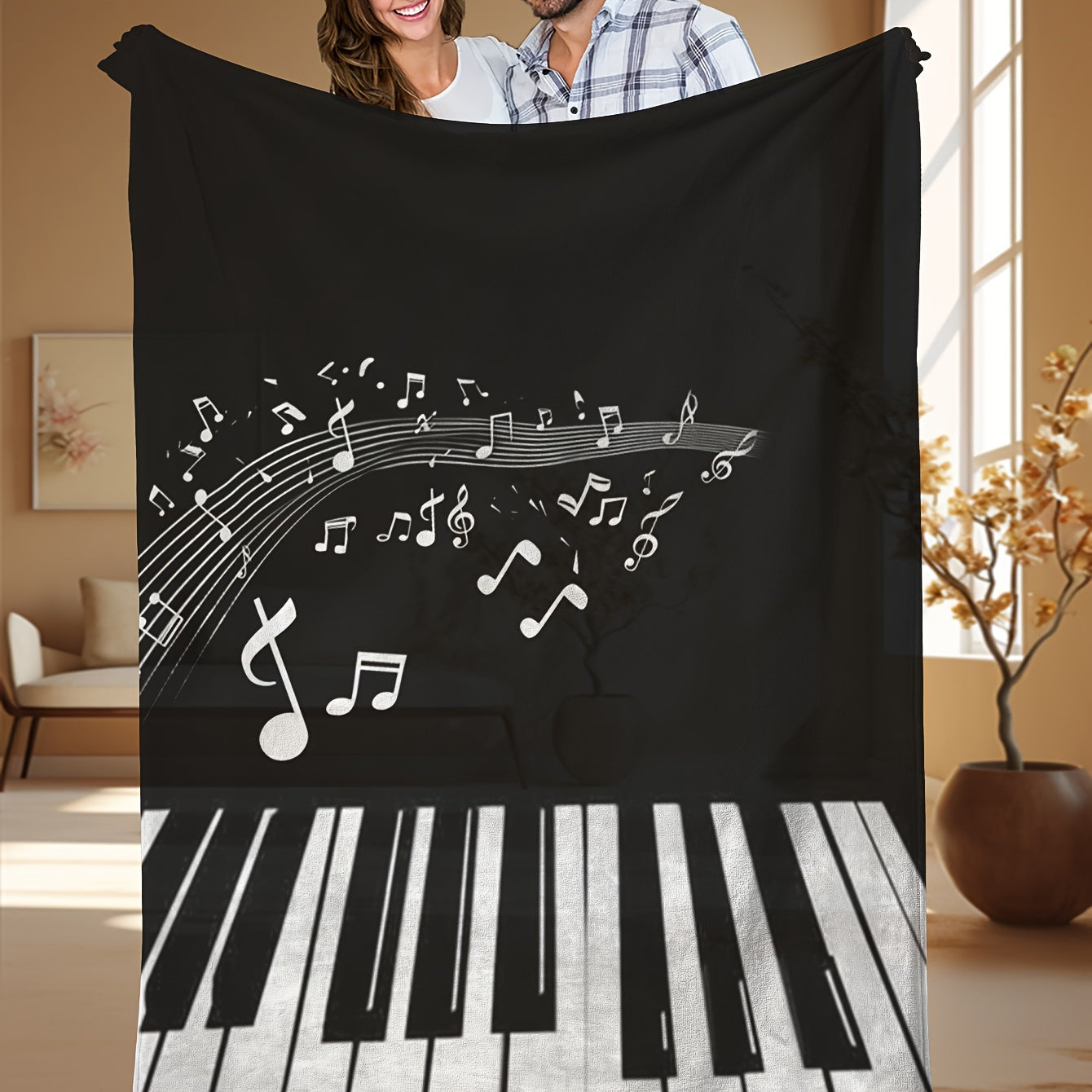 Soft Cozy Piano Music Note Print Blanket for Sofa Bed Travel Machine Washable Polyester